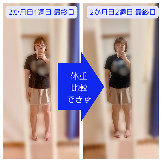 腸活サプリ「畑のサプリ.hel」を飲み始めて2か月目1週目最終日と2カ月目2週目最終日の比較