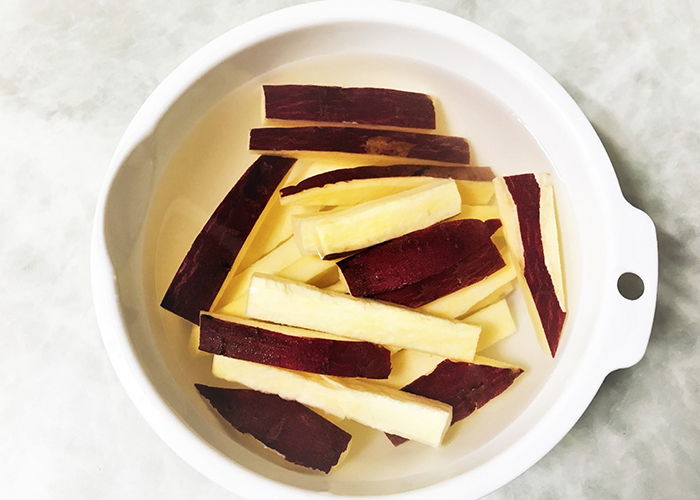 紅あずまの食感を楽しむ乱切りとスティック状