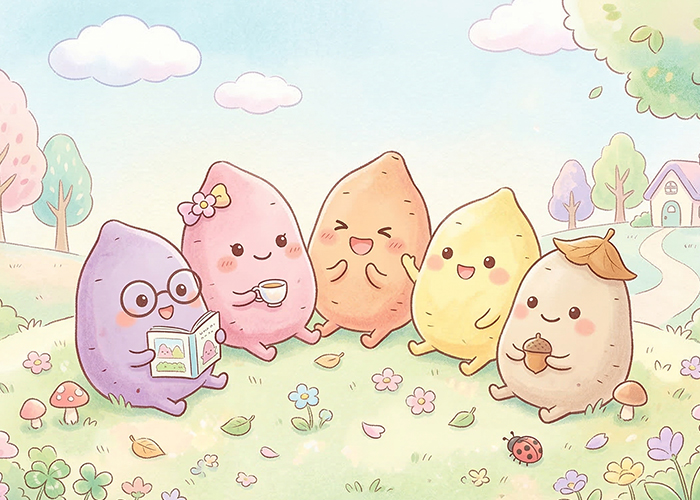 画像生成AIで作るかわいいキャラクター風のさつまいもイラスト