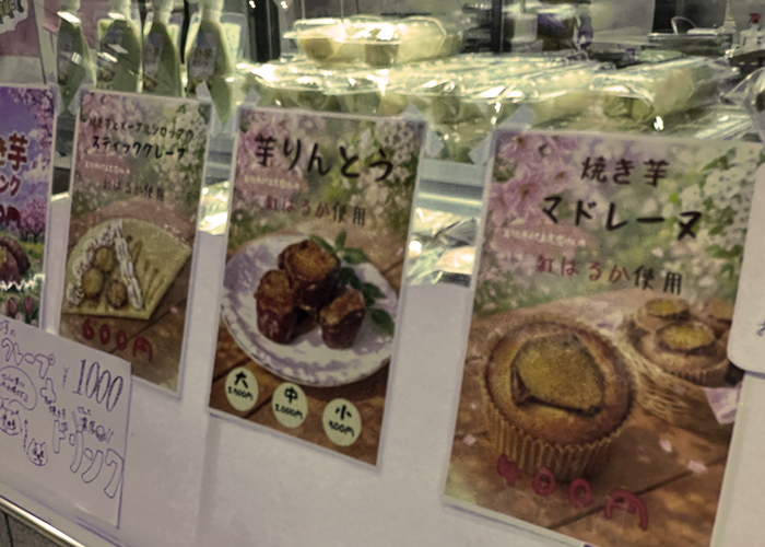 お芋専門店「和っと芋」のおさつチップスと、「こんこん山」のお芋マドレーヌ