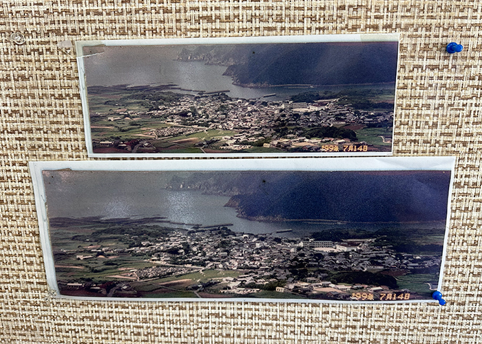 少し色褪せた古い「五島市岐宿町の航空写真」